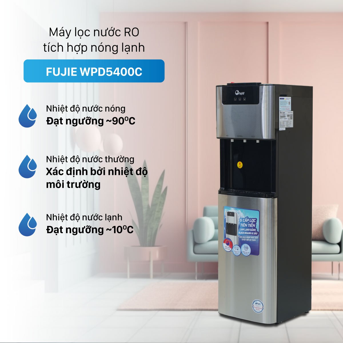 Máy lọc nước RO tích hợp nóng lạnh cao cấp FujiE WPD5400C