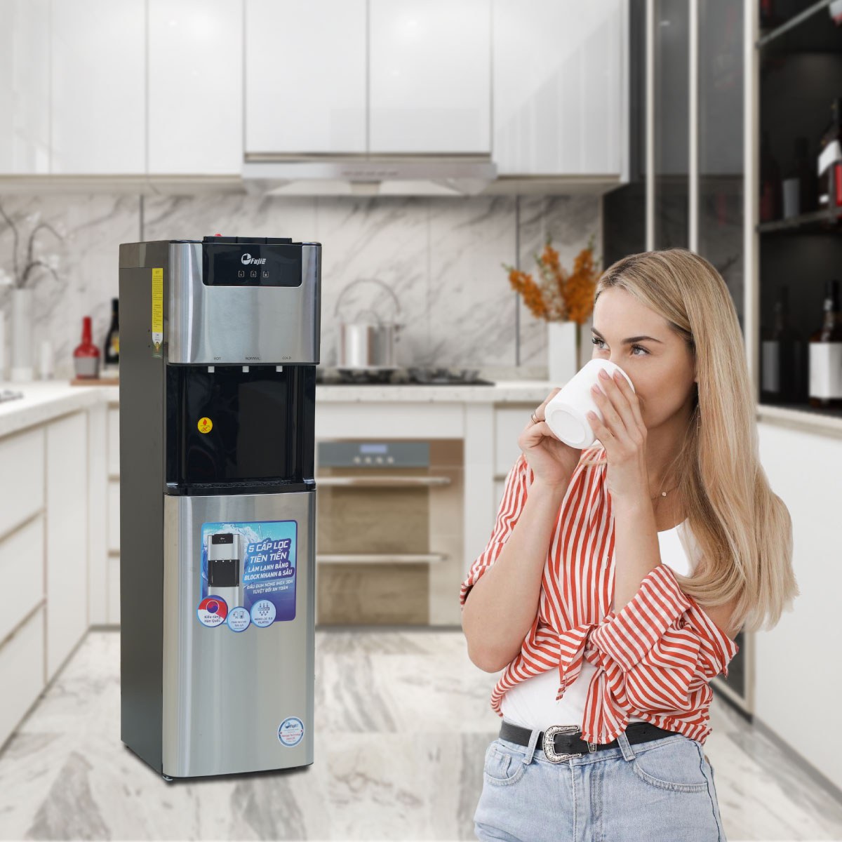 Máy lọc nước RO tích hợp nóng lạnh cao cấp FujiE WPD5400C