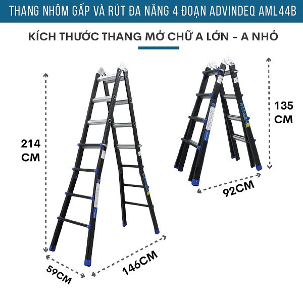 Thang nhôm gấp và rút đa năng 4 đoạn ADVINDEQ AML44B