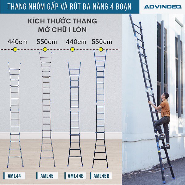 Thang nhôm gấp và rút đa năng 4 đoạn ADVINDEQ AML44B