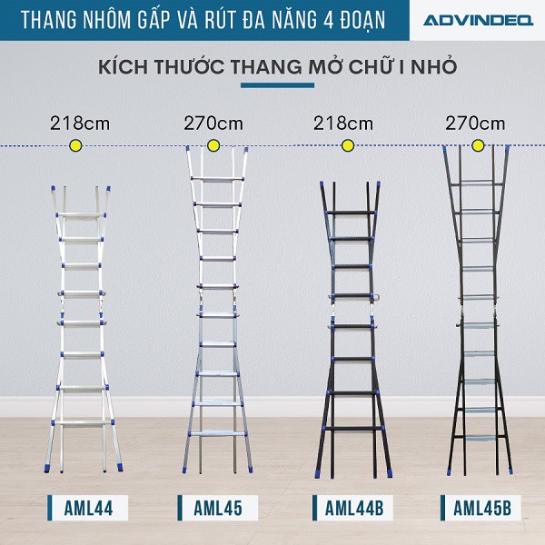 Thang nhôm gấp và rút đa năng 4 đoạn ADVINDEQ