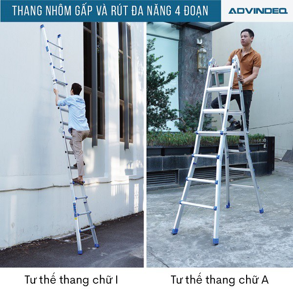 Thang nhôm gấp và rút đa năng 4 đoạn ADVINDEQ AML44W