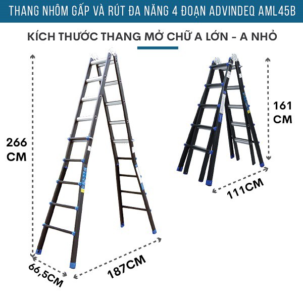 Thang nhôm gấp và rút đa năng 4 đoạn ADVINDEQ AML45B 