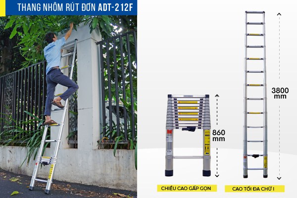thang nhôm rút gọn  đơn Advindeq ADT212F