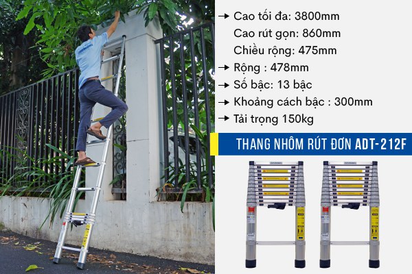 thang nhôm rút gọn  đơn Advindeq ADT212F