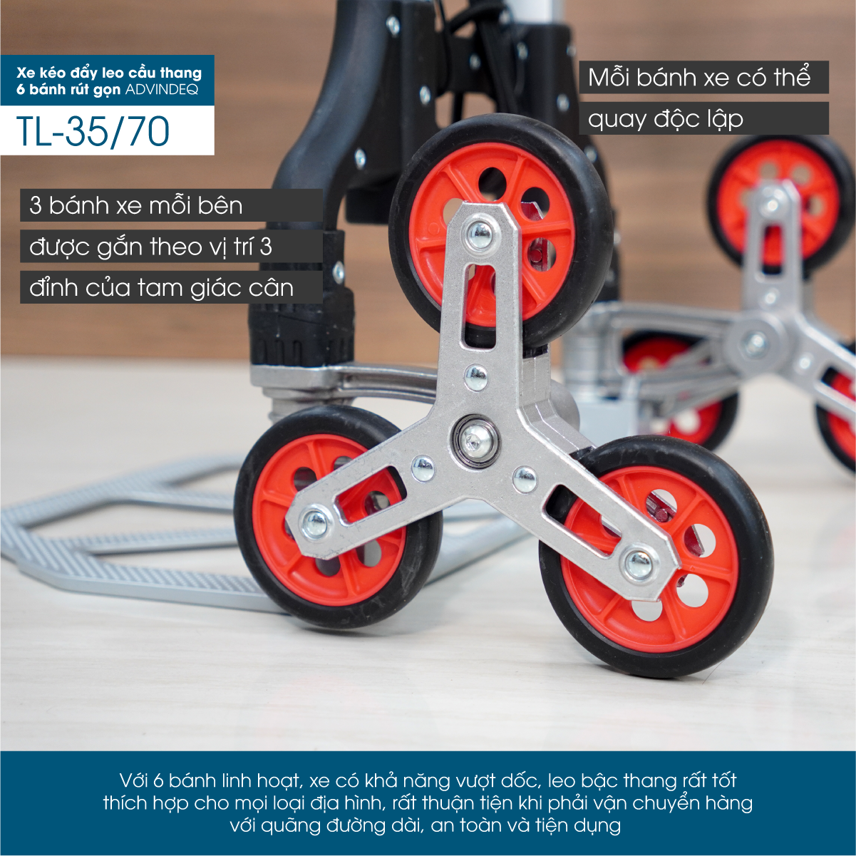 Xe kéo đẩy leo cầu thang 6 bánh rút gọn ADVINDEQ TL-35/70