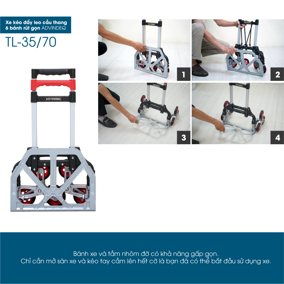 Xe kéo đẩy leo cầu thang 6 bánh rút gọn ADVINDEQ TL-35/70